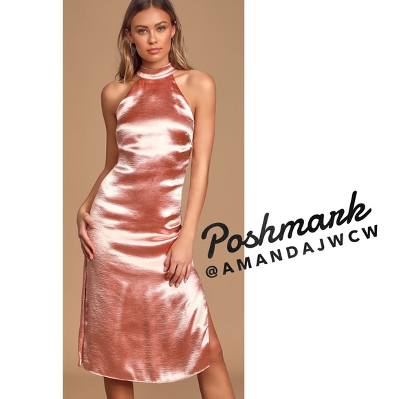 5 ⭐️ Lulu’s Satin Halter Midi Dress- NWT! - Picture 2 of 6